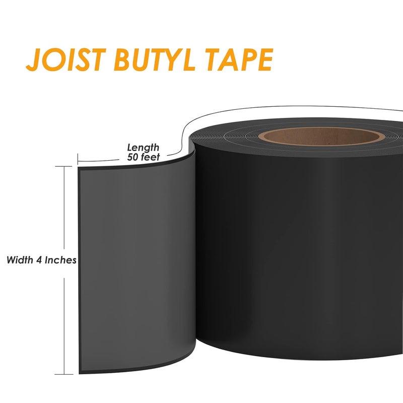 JOAPRIL 4" x 50' Deck Joist Tape, 2 Pack Waterproof Seal Butyl Deck Tape, Weather Resistance Self-Adhesive Flashing Tape for Wood Joists and Beams - Image 3